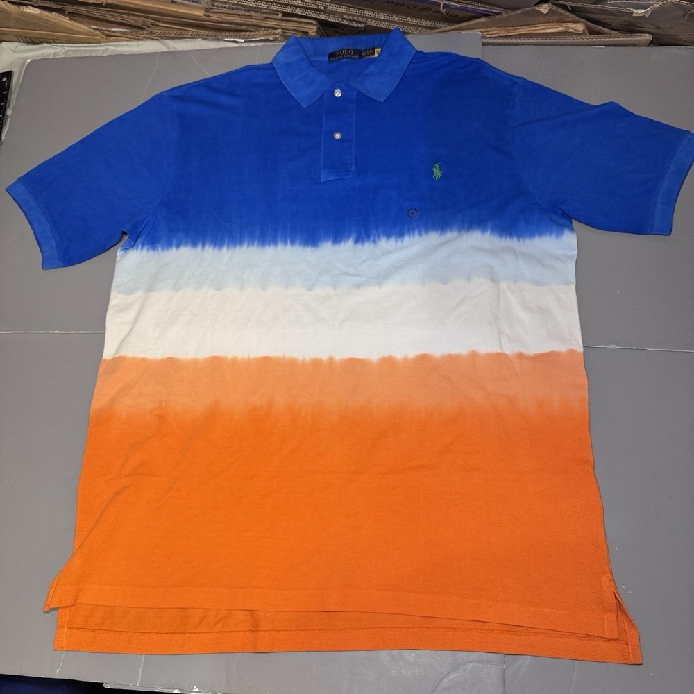 Polo Ralph Lauren Polo Shirt XLT Tall Tie Dye Blue Orange White Short Sleeve